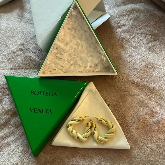 Bottega Veneta twist leather earrings , 925 silver gold. - Picture 2 of 5